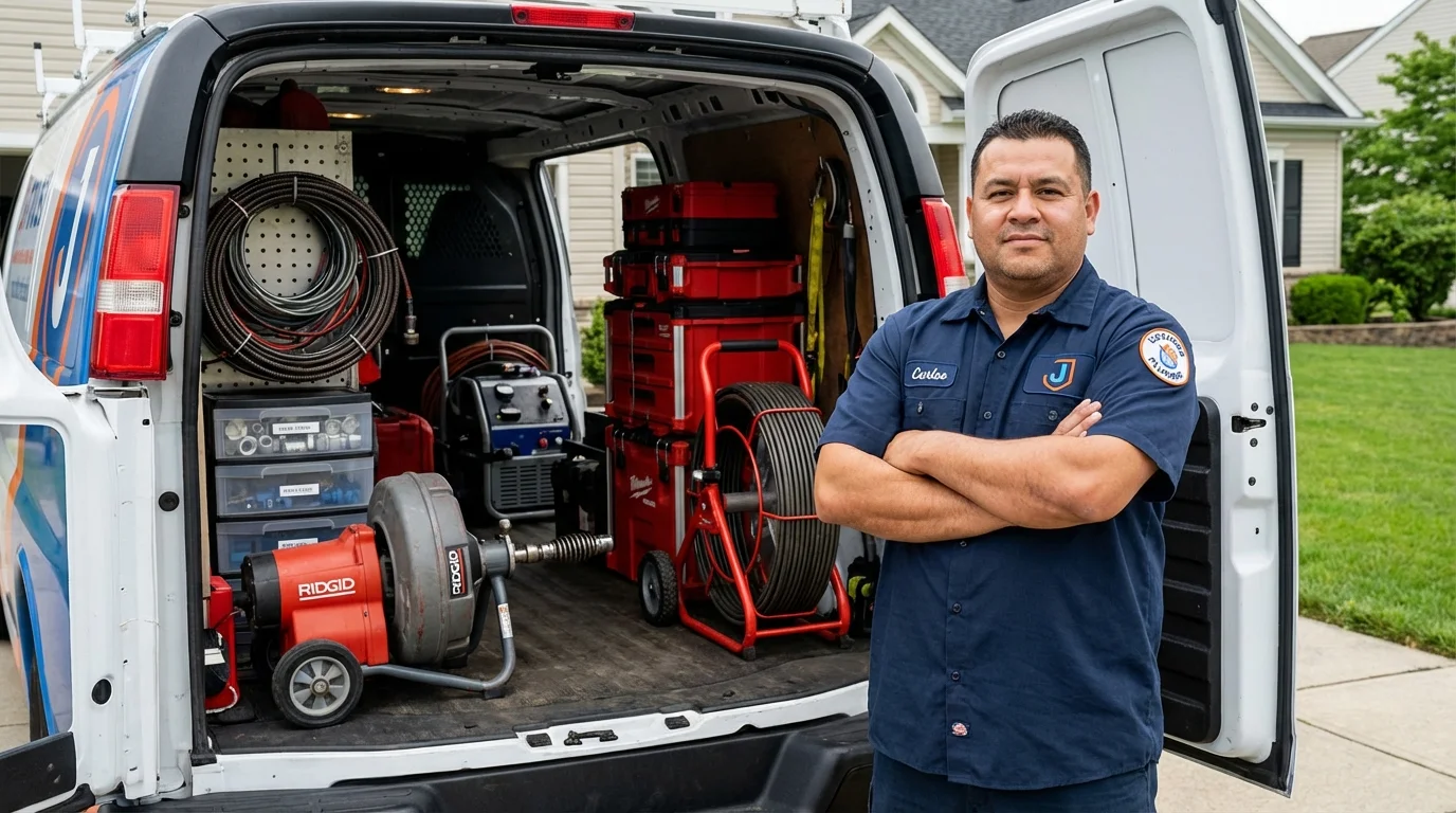 Professional drain cleaning equipment and Johns Plumbing LLC plumber in Chicopee
