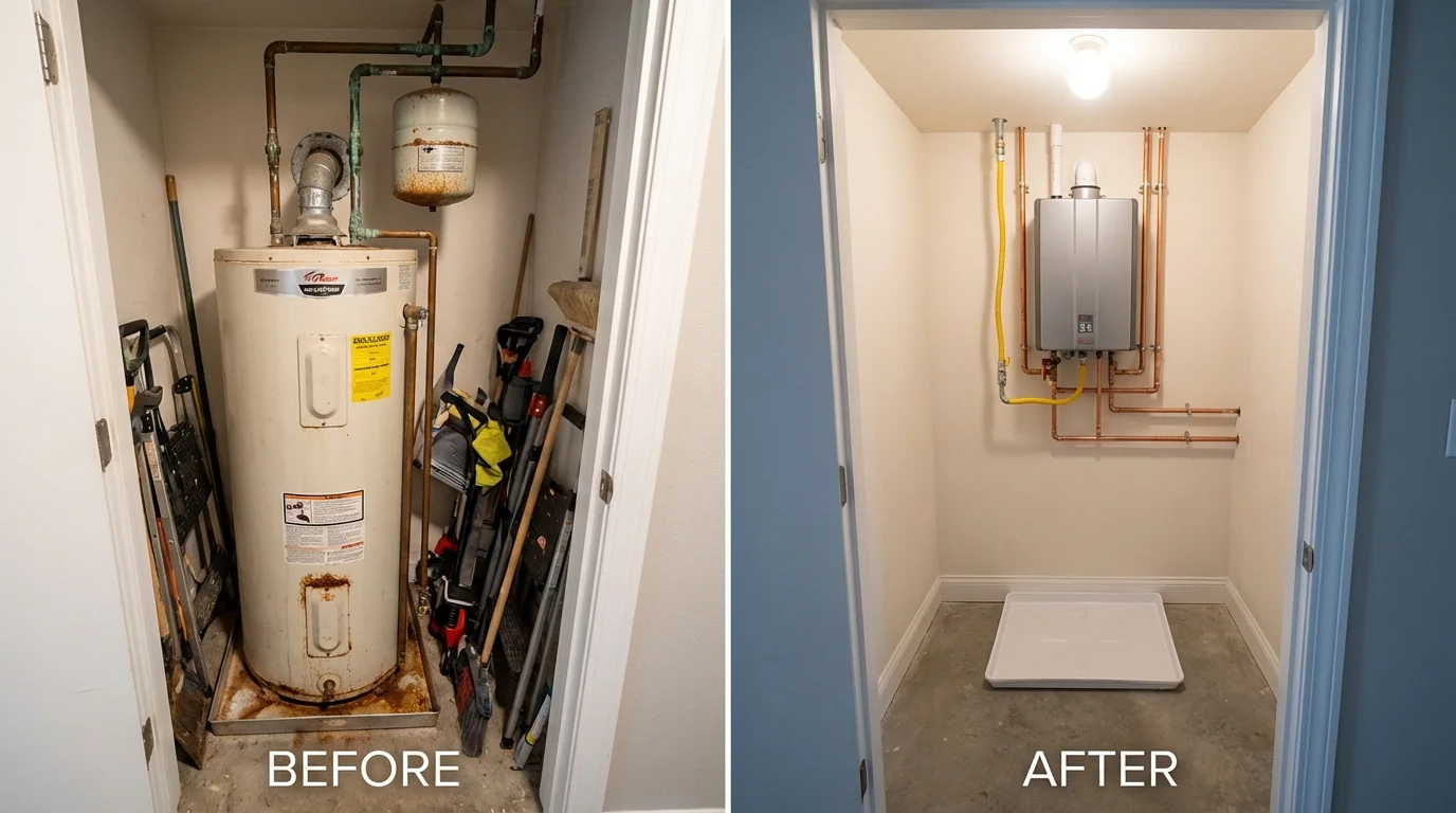 Tank water heater versus wall-mounted tankless unit comparison for Chicopee, MA homeowners
